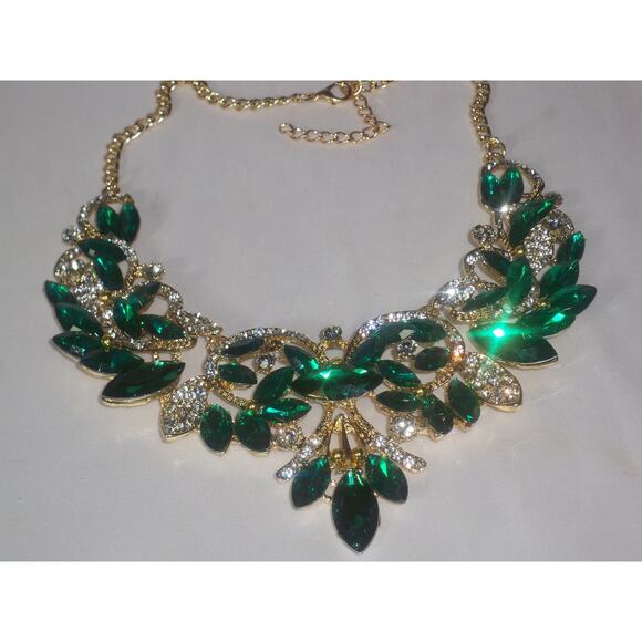 green Rhinestone Necklace Set Wedding MOB Bridal Prom Necklace Party Formal - Picture 6 of 7